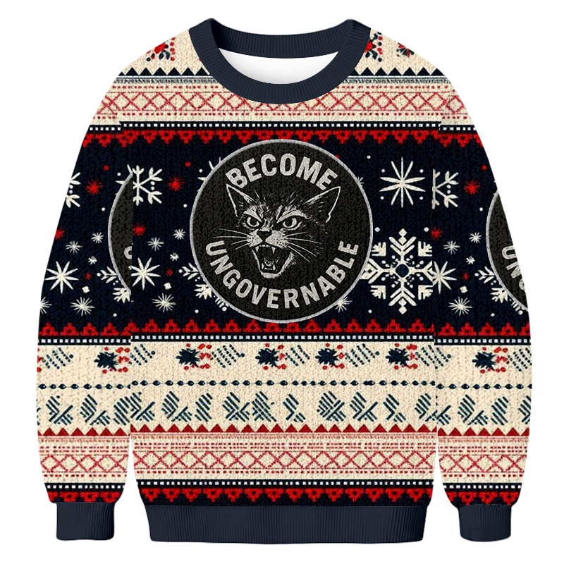 Become Ungovernable Christmas Ugly Sweater Xmas Clothing Christmas Presents For Cat Lovers
