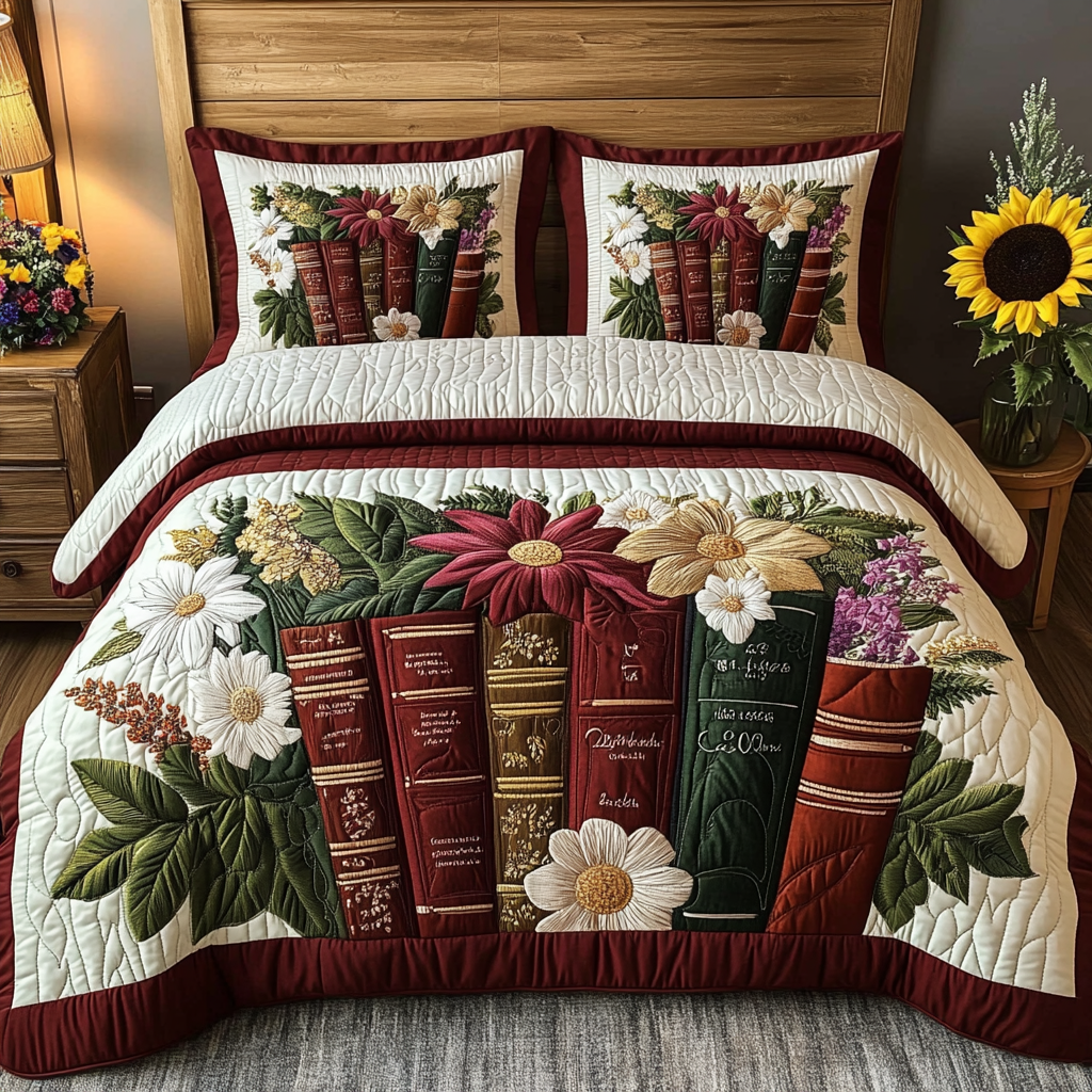 Bedtime Tales Quilted Bedding Set Aesthetic Room Decor Book Gifts For Ladies