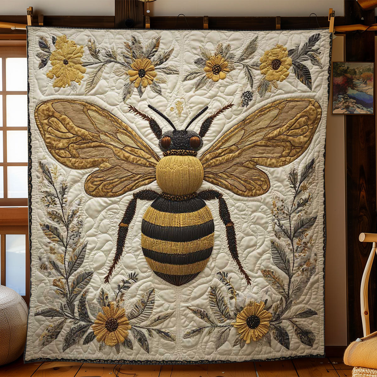 Bee And Wildflowers Quilt Luxury Quilt Blanket Gift for Elegant Interiors