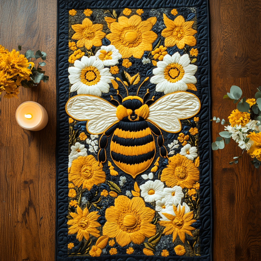 Bee Bliss Quilted Table Runner Floral Table Runner Birthday Presents For Dad