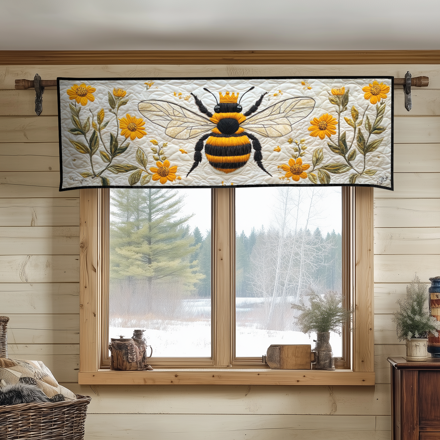 Bee Bliss Quilted Valance Handmade Quilted Curtains Best Gift for Dad Christmas