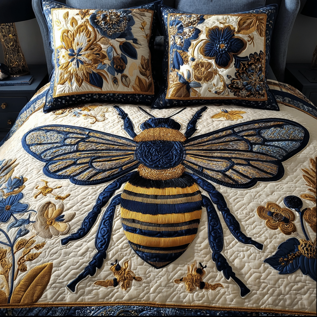 Bee Bloom Quilted Bedding Set Holiday Duvet Cover Set Bee Mothers Day Gifts