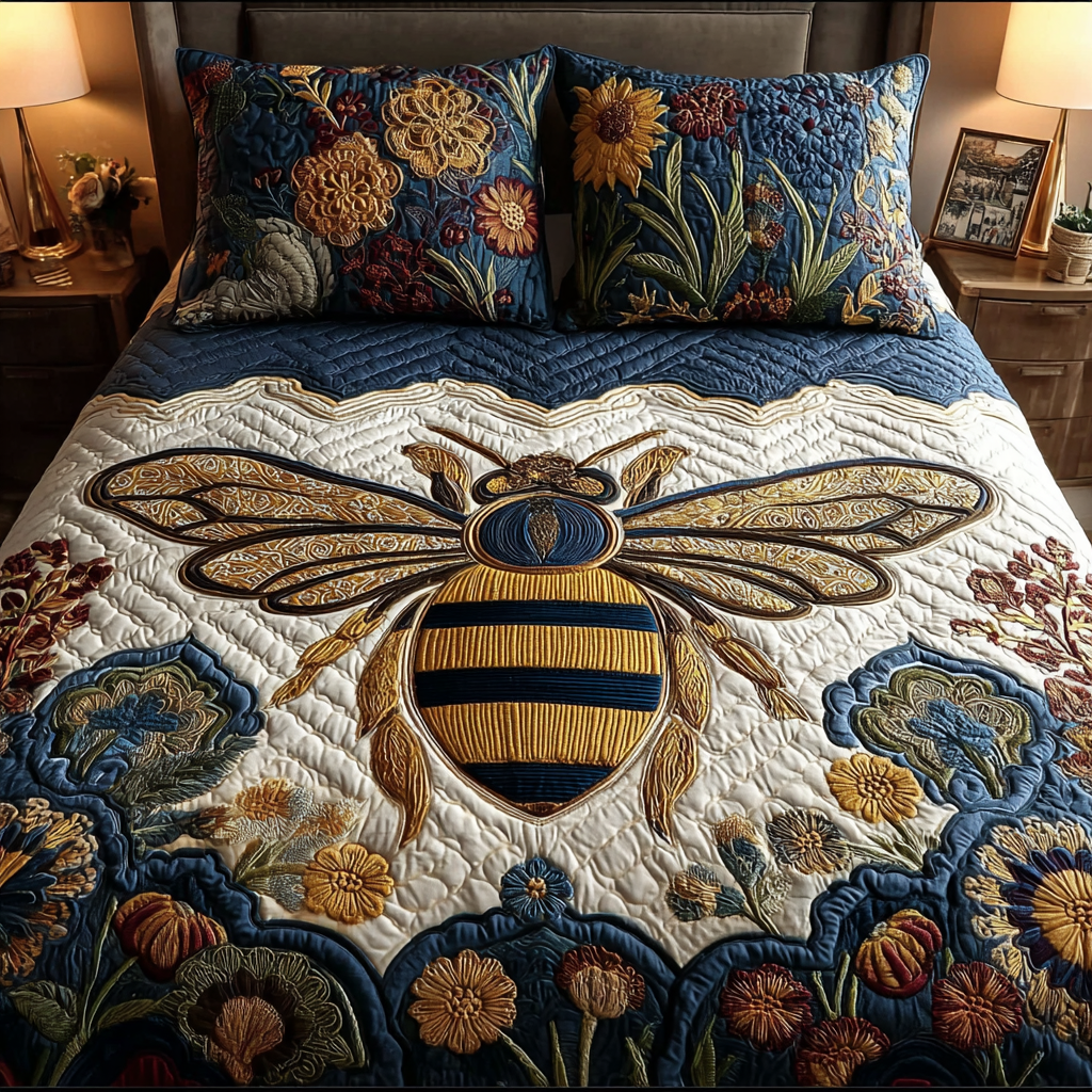 Bee Bloom Quilted Bedding Set Holiday Duvet Cover Set Gifts With Bee Theme