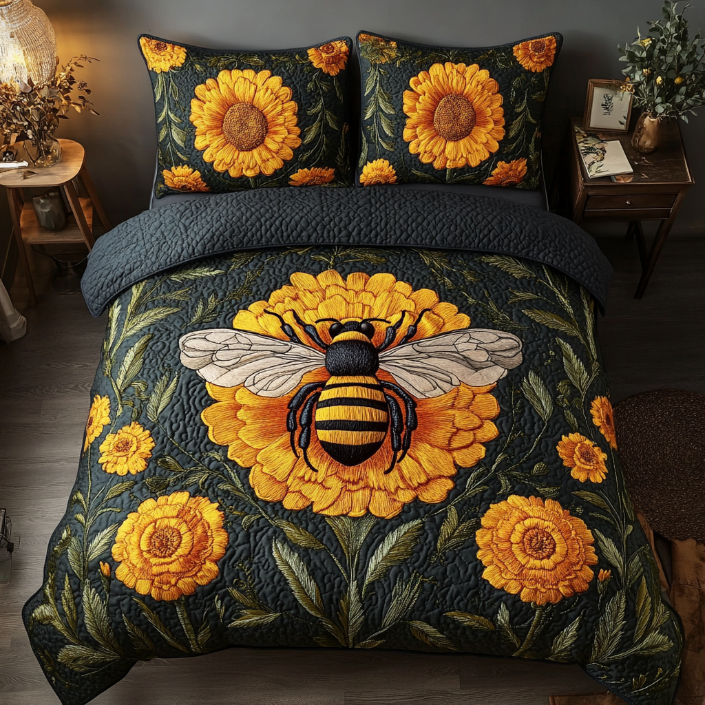 Bee Blossom Quilted Bedding Set Best Bed Sheet Set Bee Gifts For Her