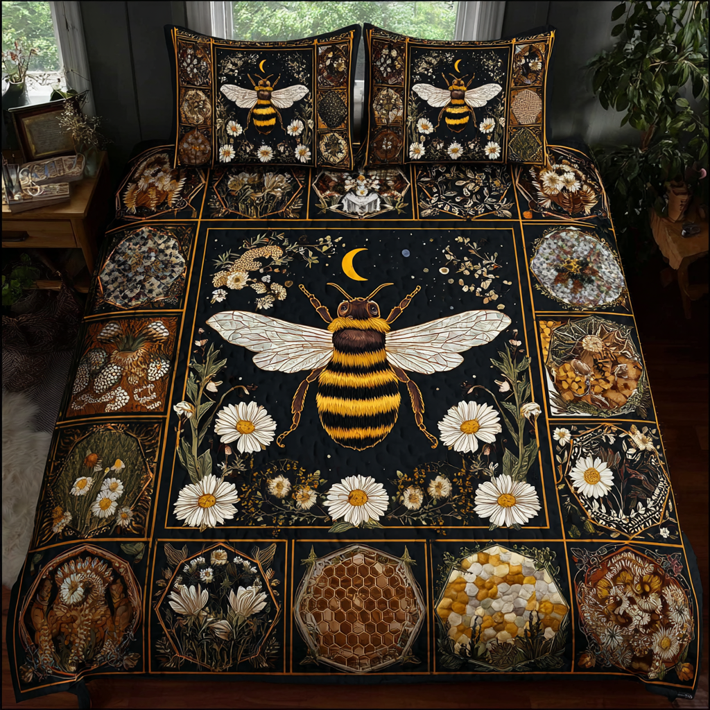 Bee Charm Quilted Bedding Set Bed Decor Bee Present Ideas