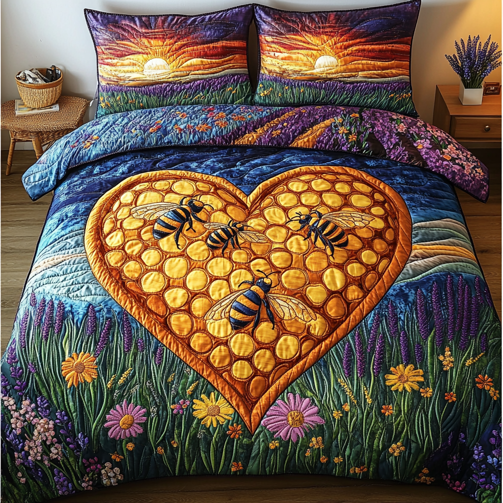 Bee Dance Quilted Bedding Set Holiday Season Duvet Cover Set Ladies Bee Gifts