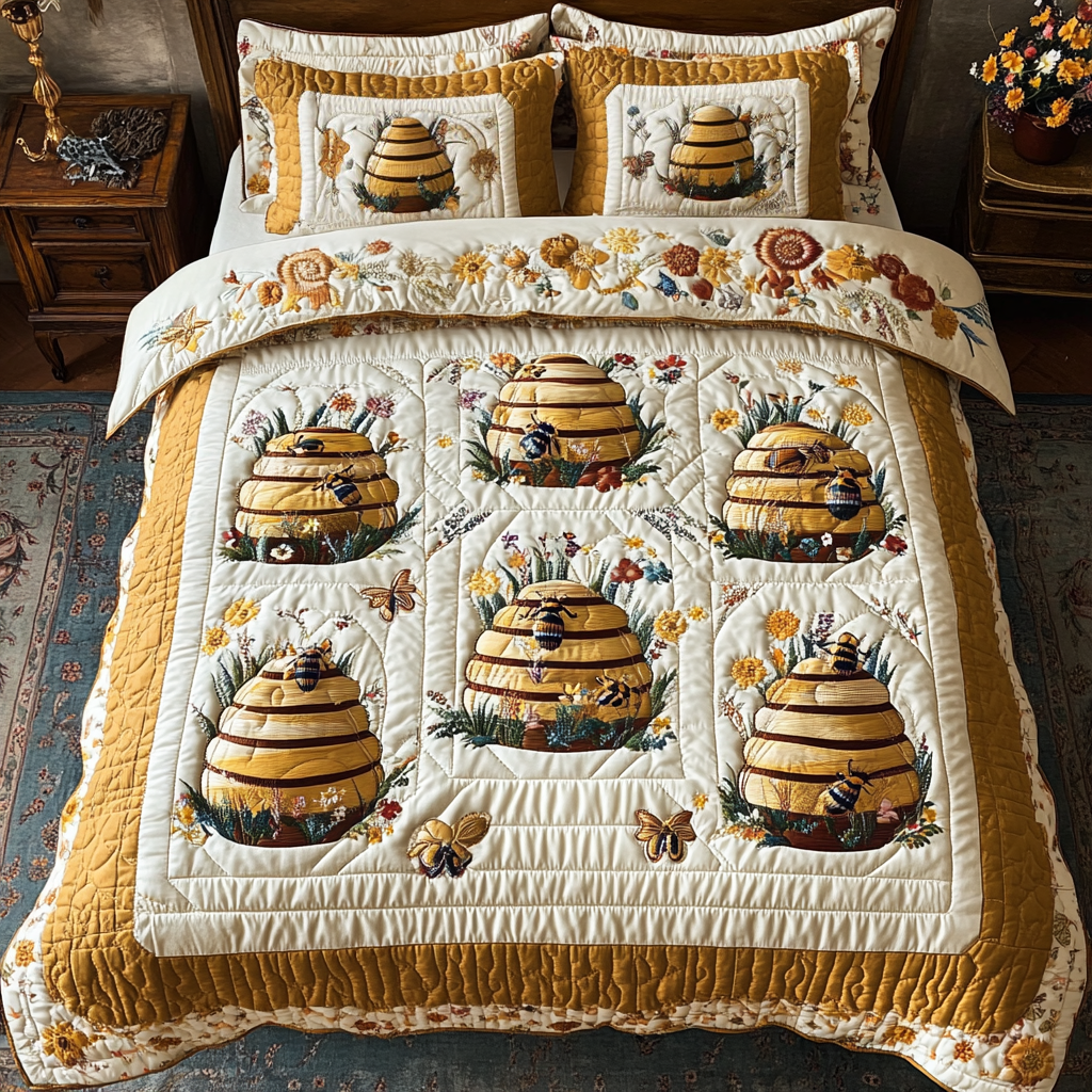 Bee Delight Quilted Bedding Set Best Comforter Sets Unique Bee Gifts