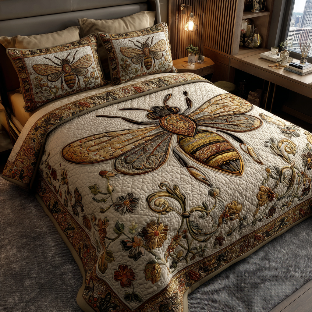 Bee Dream Quilted Bedding Set Best Bed Sheet Set Best Gifts For Beekeepers