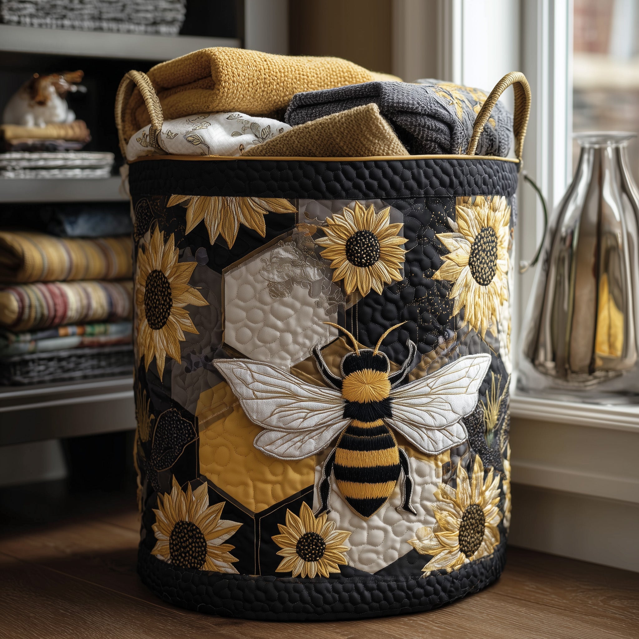 Bee Dream Quilted Laundry Basket Clothes Hamper Storage Best Gifts For Bees Enthusiasts