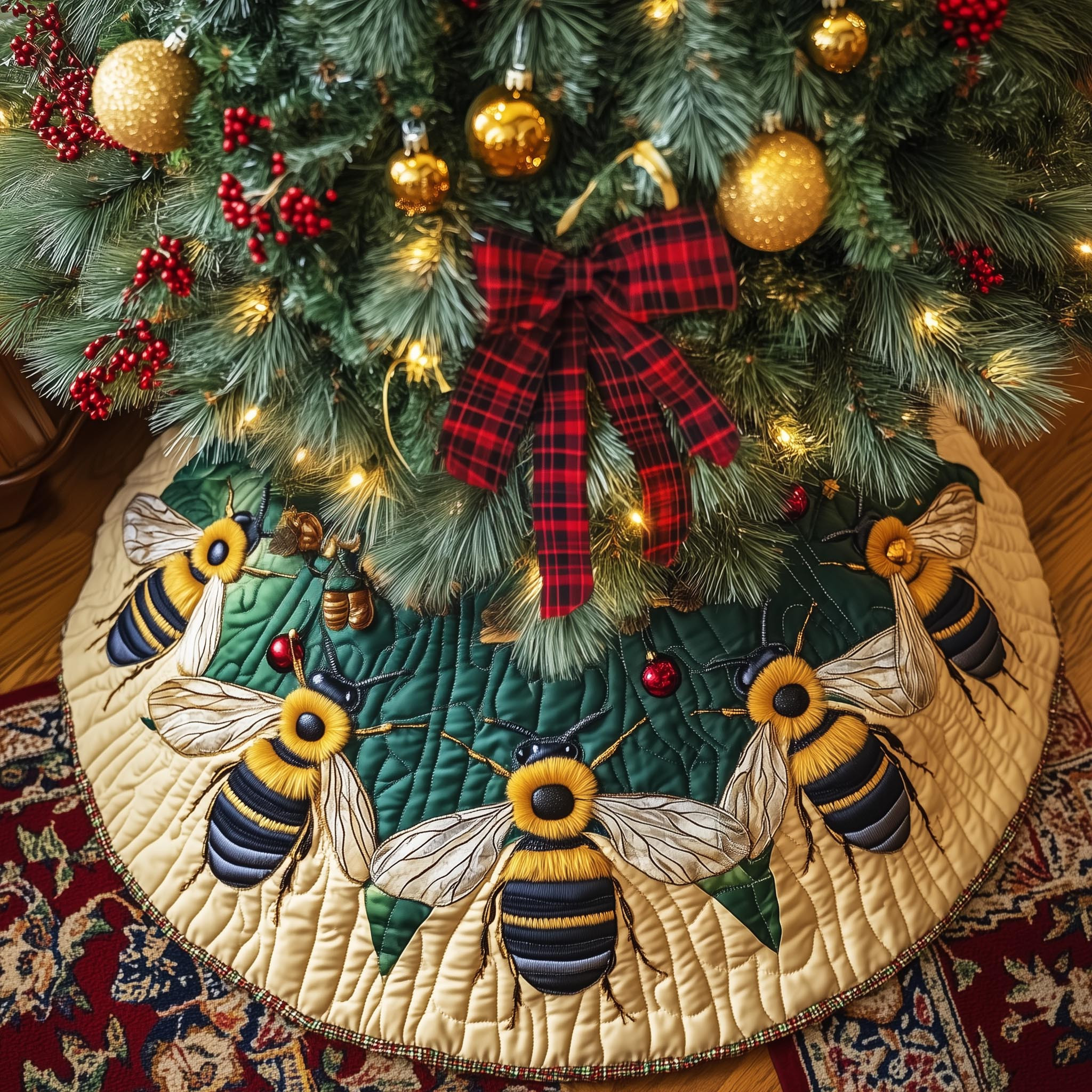 Bee Dream Quilted Tree Skirt Christmas Home Decor Bee Keeper Christmas Gifts