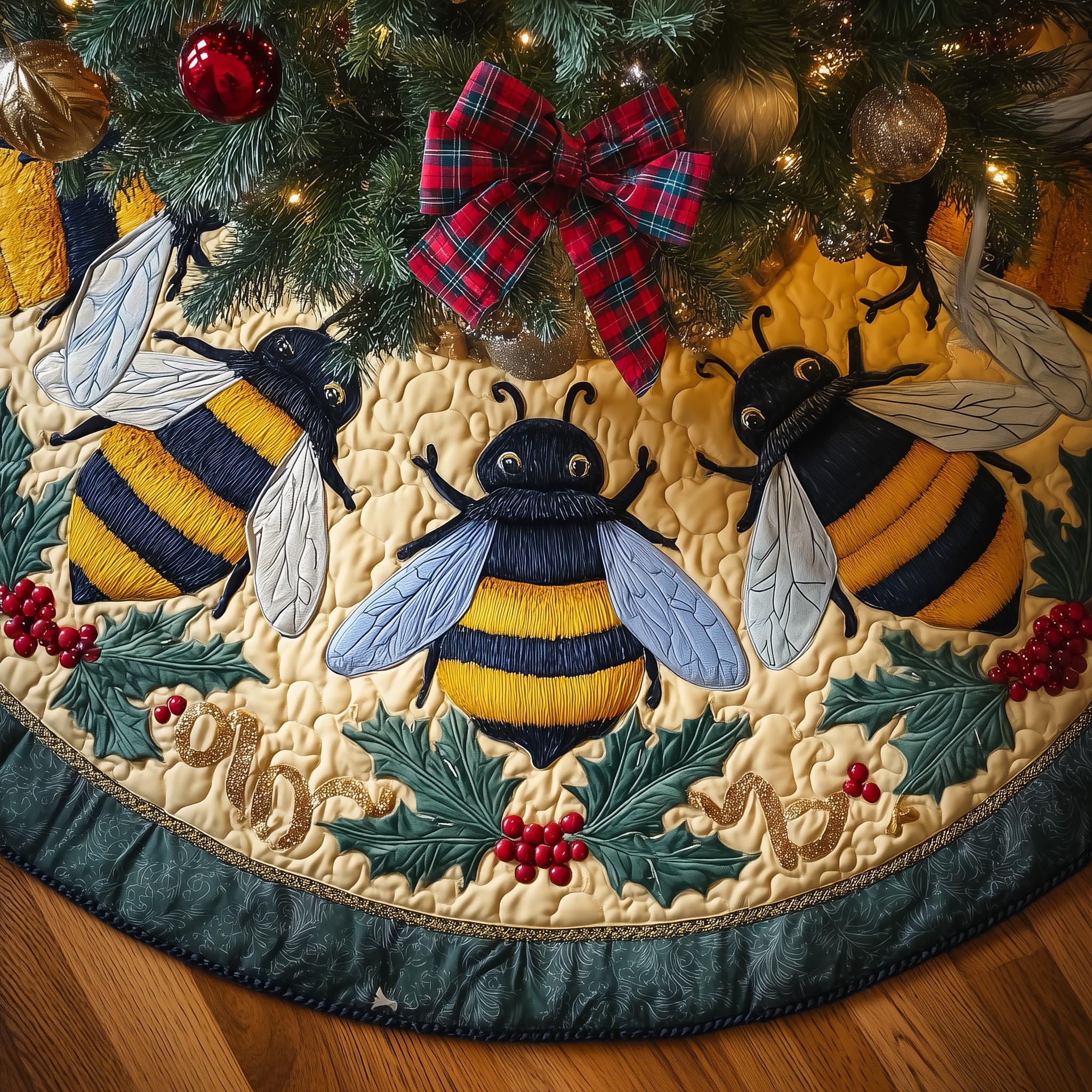 Bee Dream Quilted Tree Skirt Holiday Home Decor Christmas Gifts For Bee Lovers