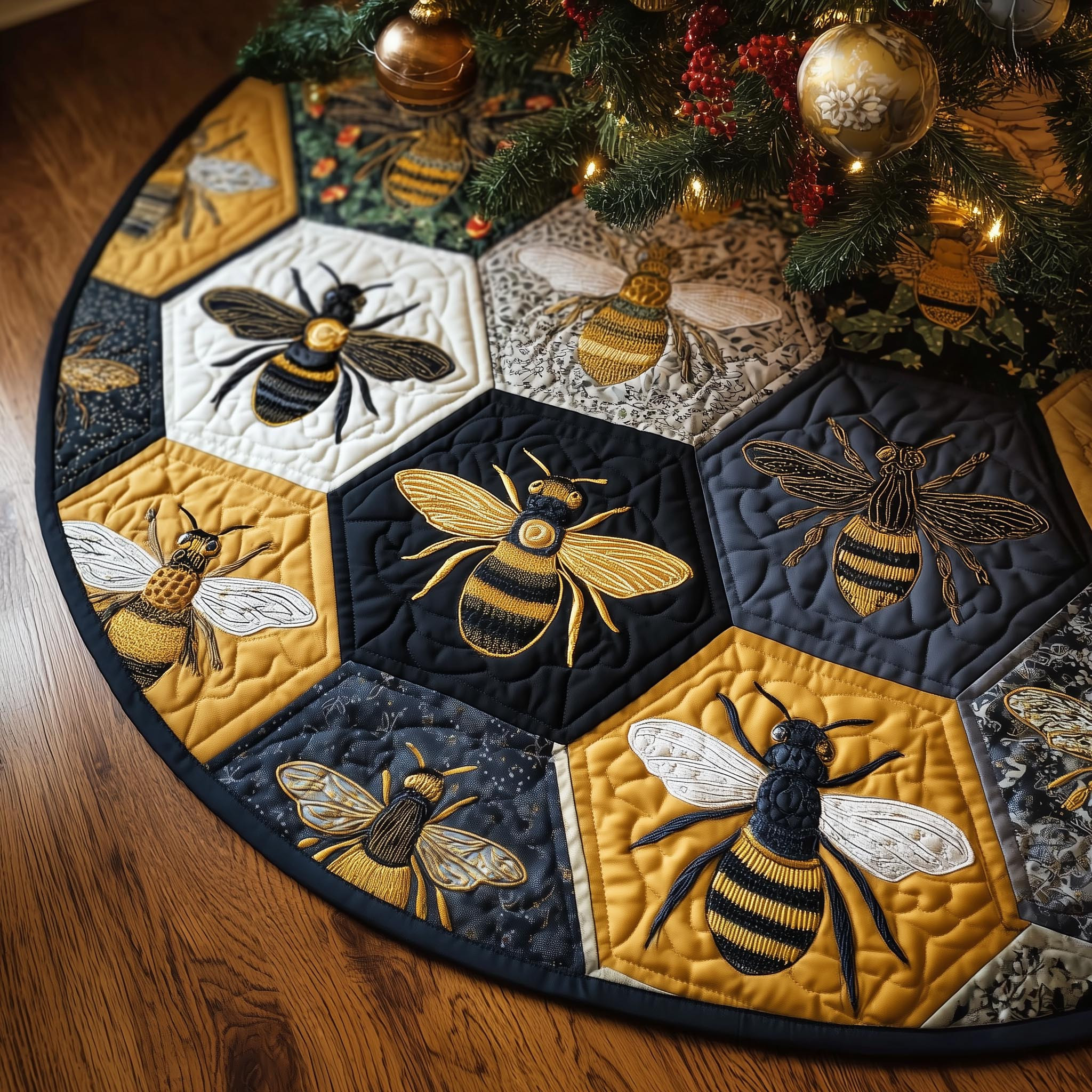 Bee Dream Quilted Tree Skirt Holiday Home Decor Christmas Present For Bee Lovers