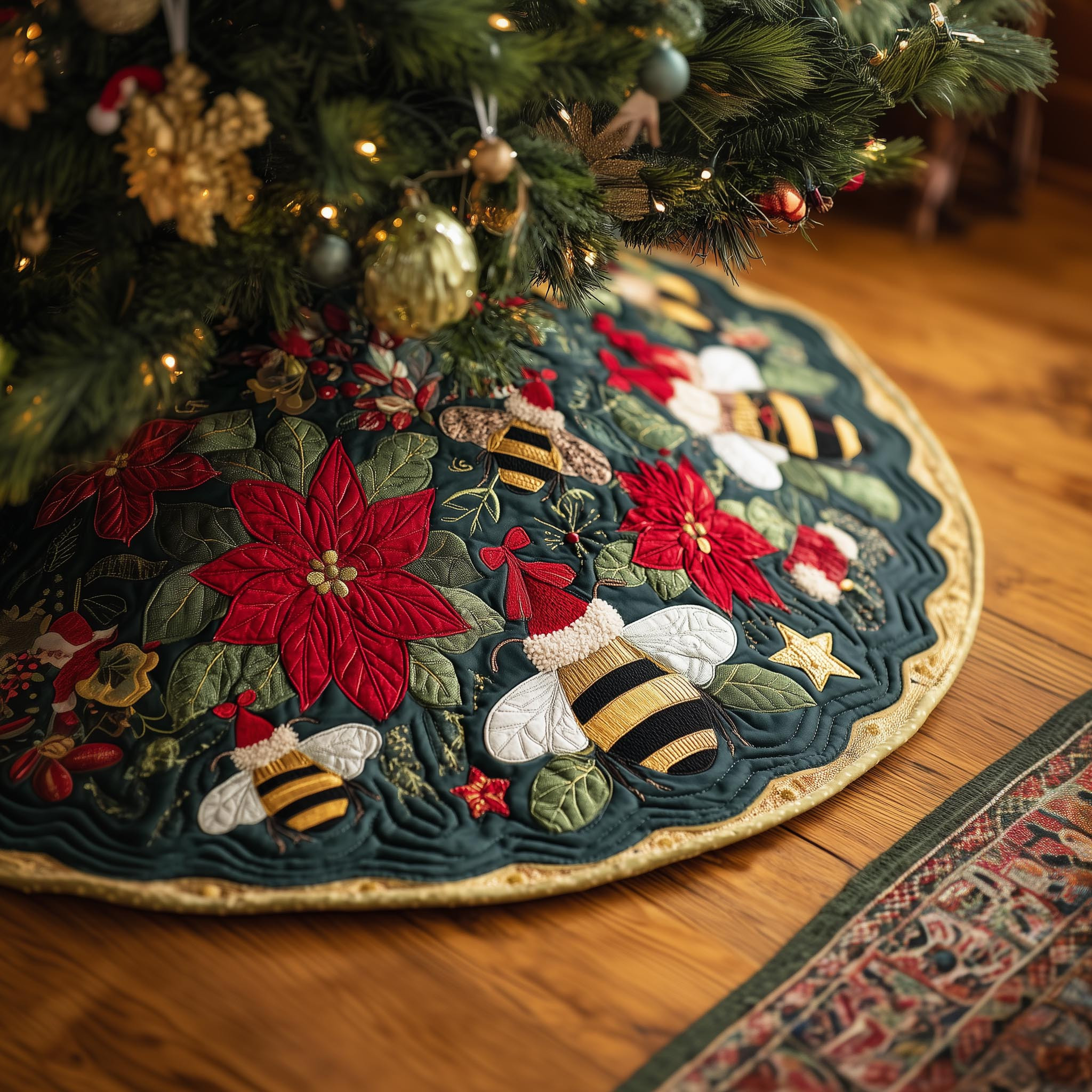 Bee Dream Quilted Tree Skirt Holiday Home Decoration Xmas Gifts For Bee Lovers