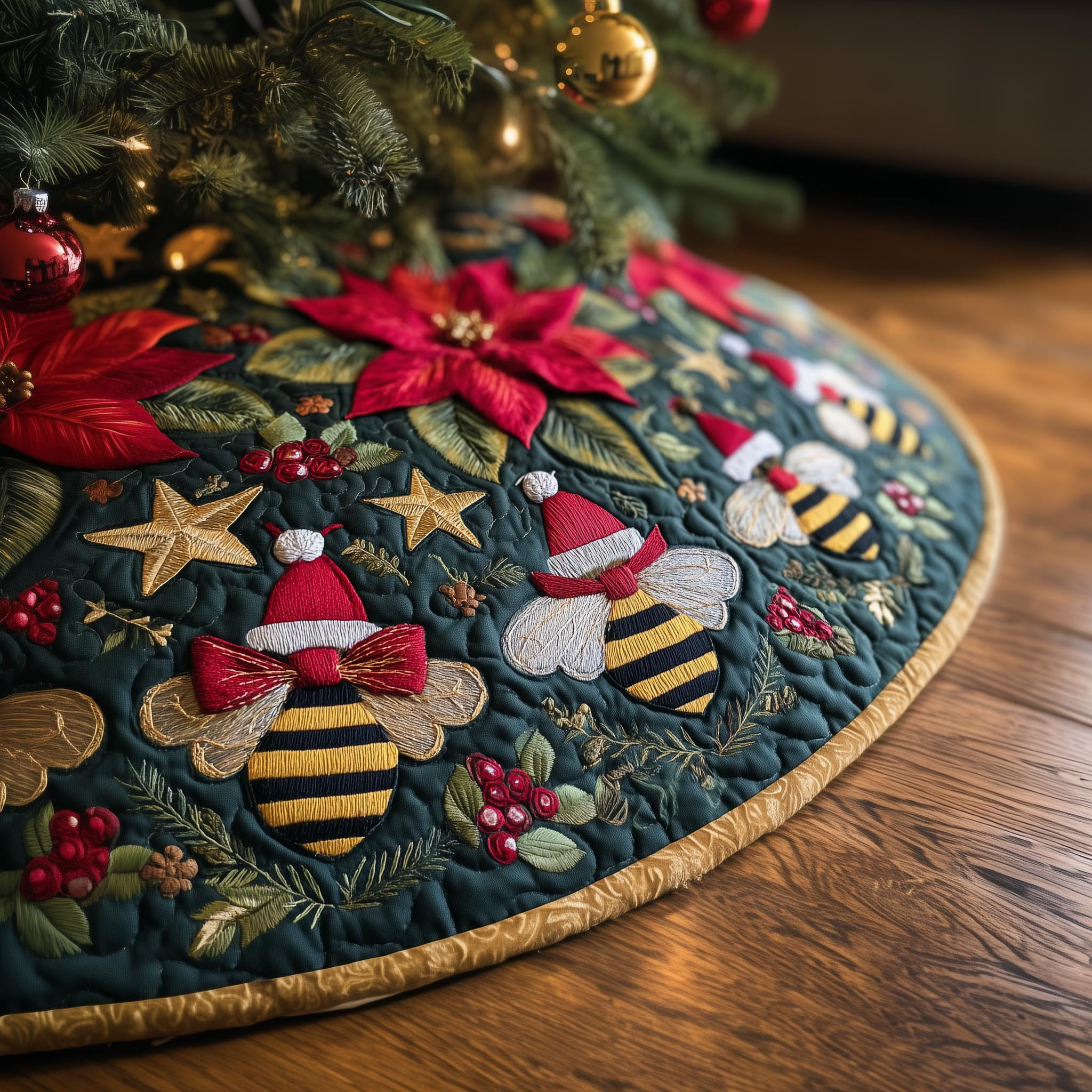 Bee Dream Quilted Tree Skirt Winter Home Decor Christmas Gifts For Beer Lovers