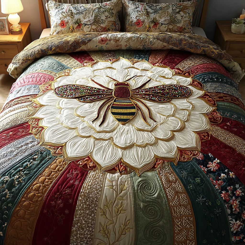 Bee Field Quilted Bedding Set Aesthetic Room Decor Awesome Bee Gifts