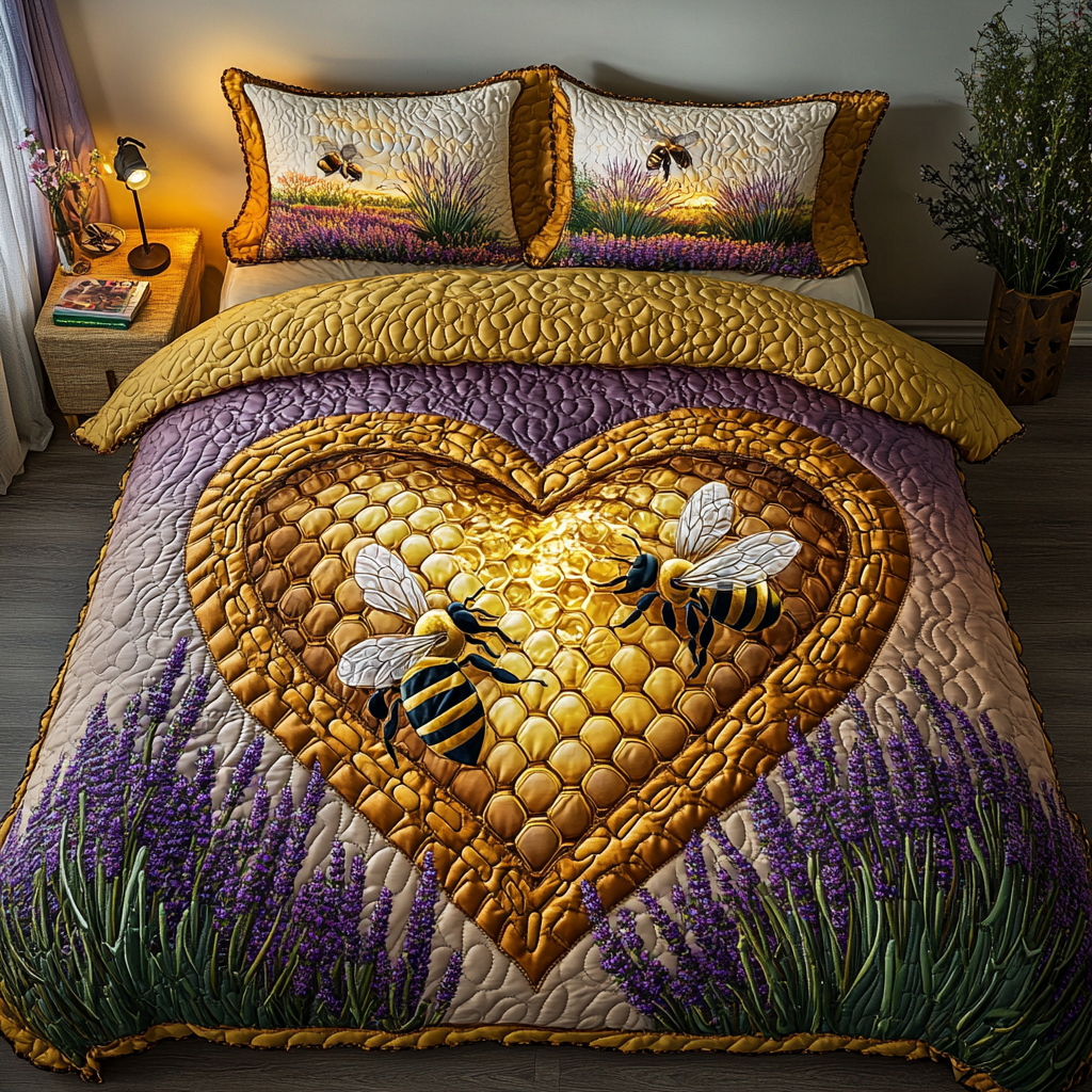 Bee Flight Quilted Bedding Set Cozy Bedroom Decor Bee Birthday Gifts