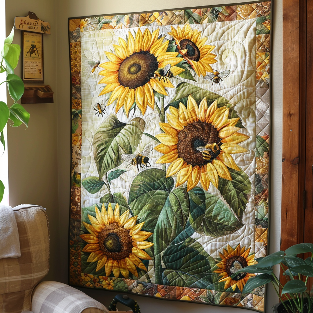 Bee-Flower Serenade Quilted Blanket Cute Fuzzy Blankets