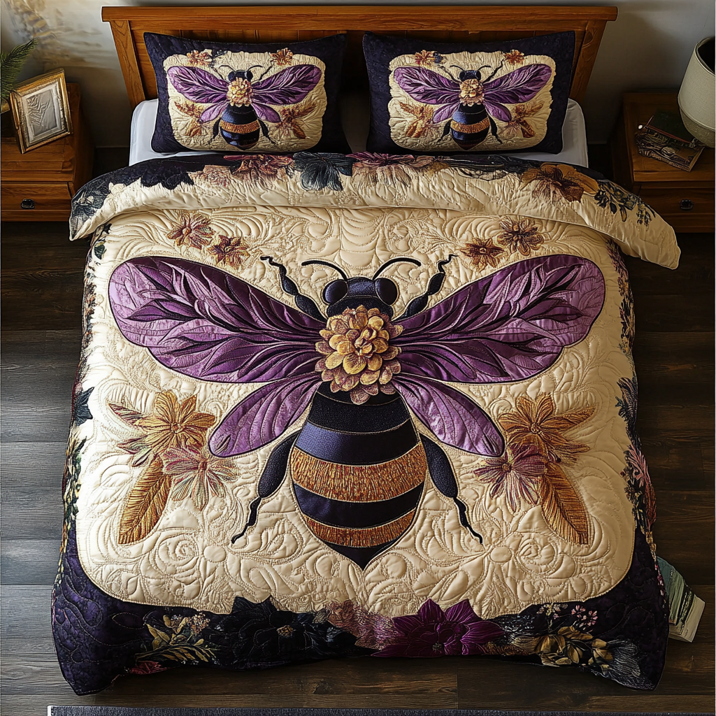 Bee Garden Quilted Bedding Set Aesthetic Room Decor Bee Items Gifts