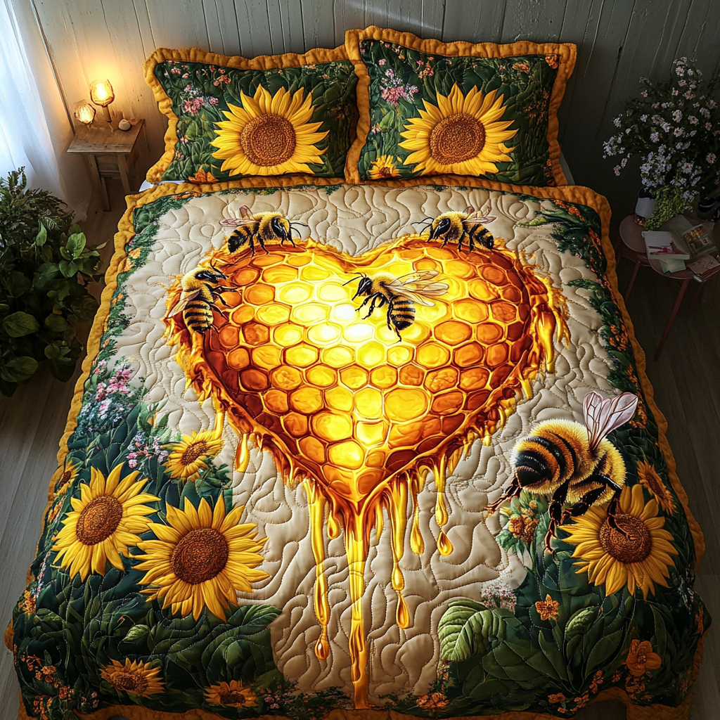 Bee Garden Quilted Bedding Set Bedroom Decorations Bee Themed Gifts For Him