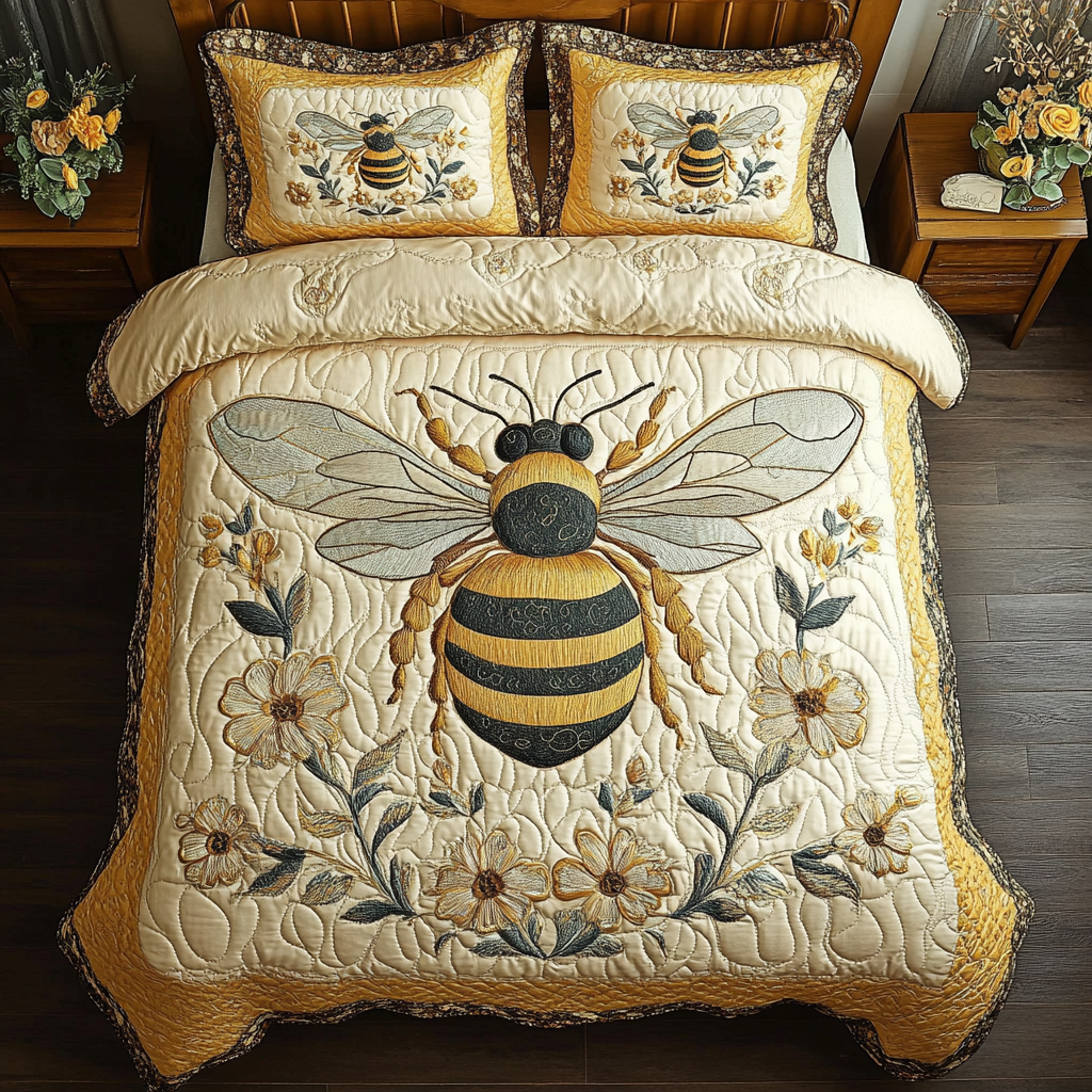 Bee Garden Quilted Bedding Set Christmas Duvet Cover Gifts For Beekeepers