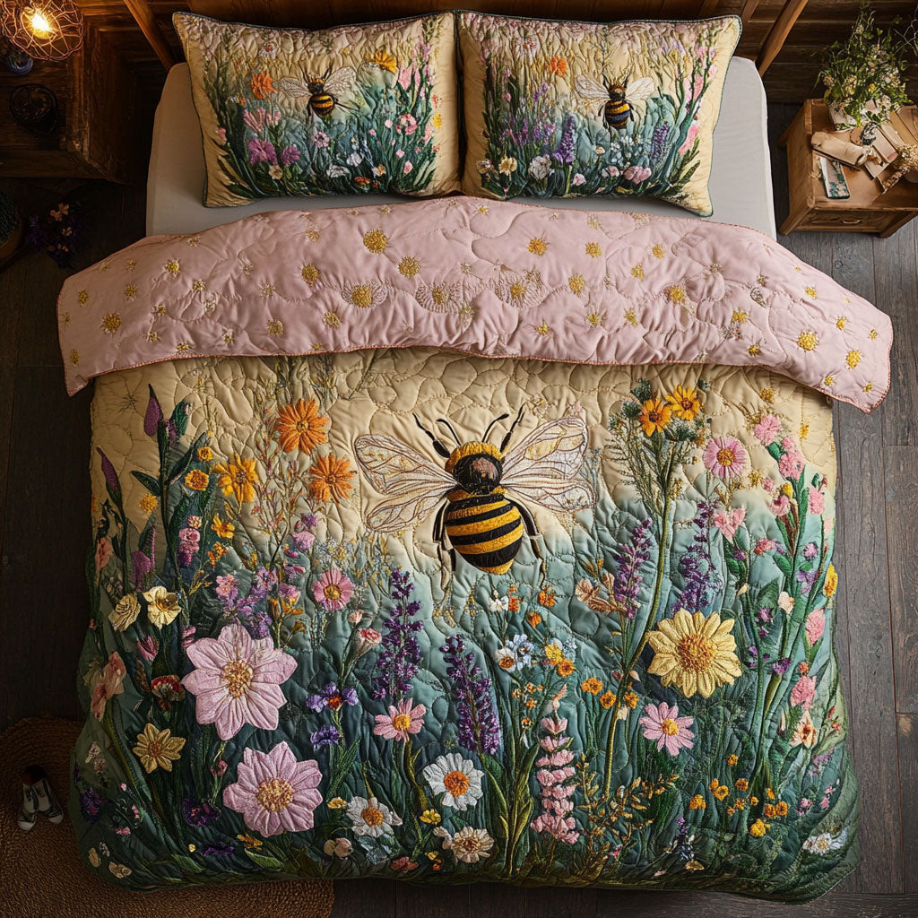 Bee Garden Quilted Bedding Set Duvet Cover Bedspread Presents For Men
