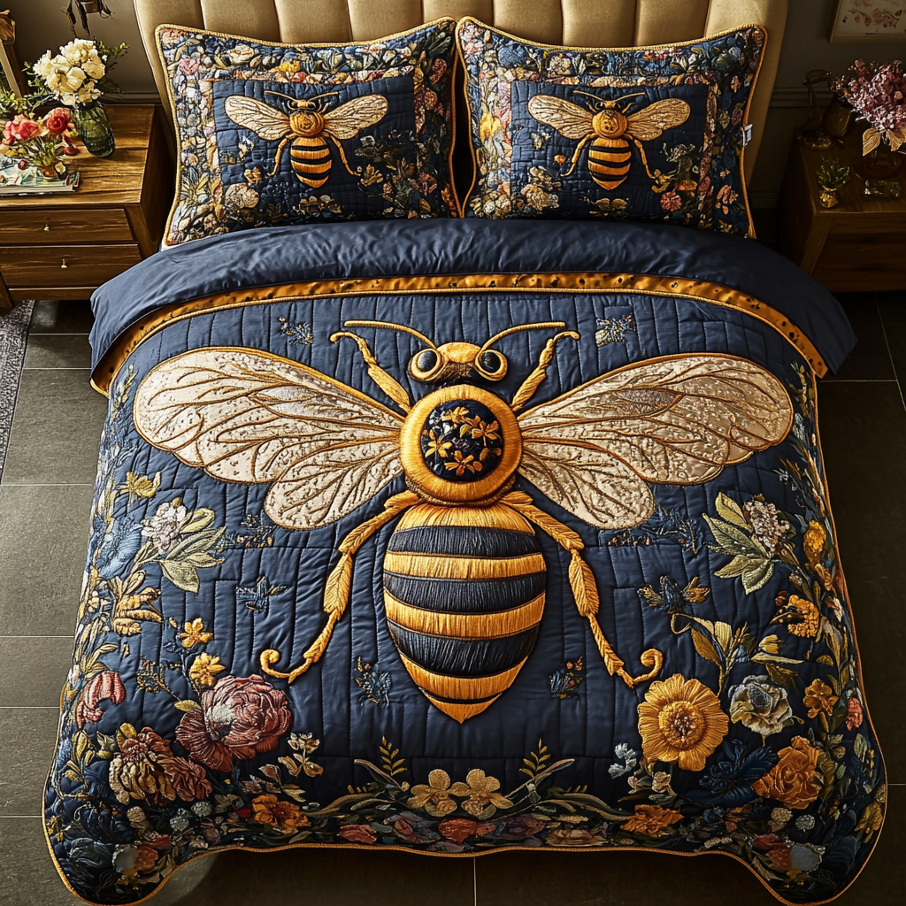 Bee Glow Quilted Bedding Set Cozy Bedroom Decor Bee Items Gifts