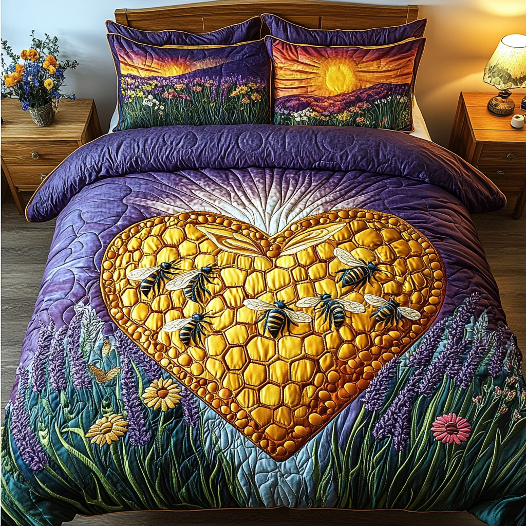 Bee Glow Quilted Bedding Set Holiday Duvet Covers Gifts With Bee Theme
