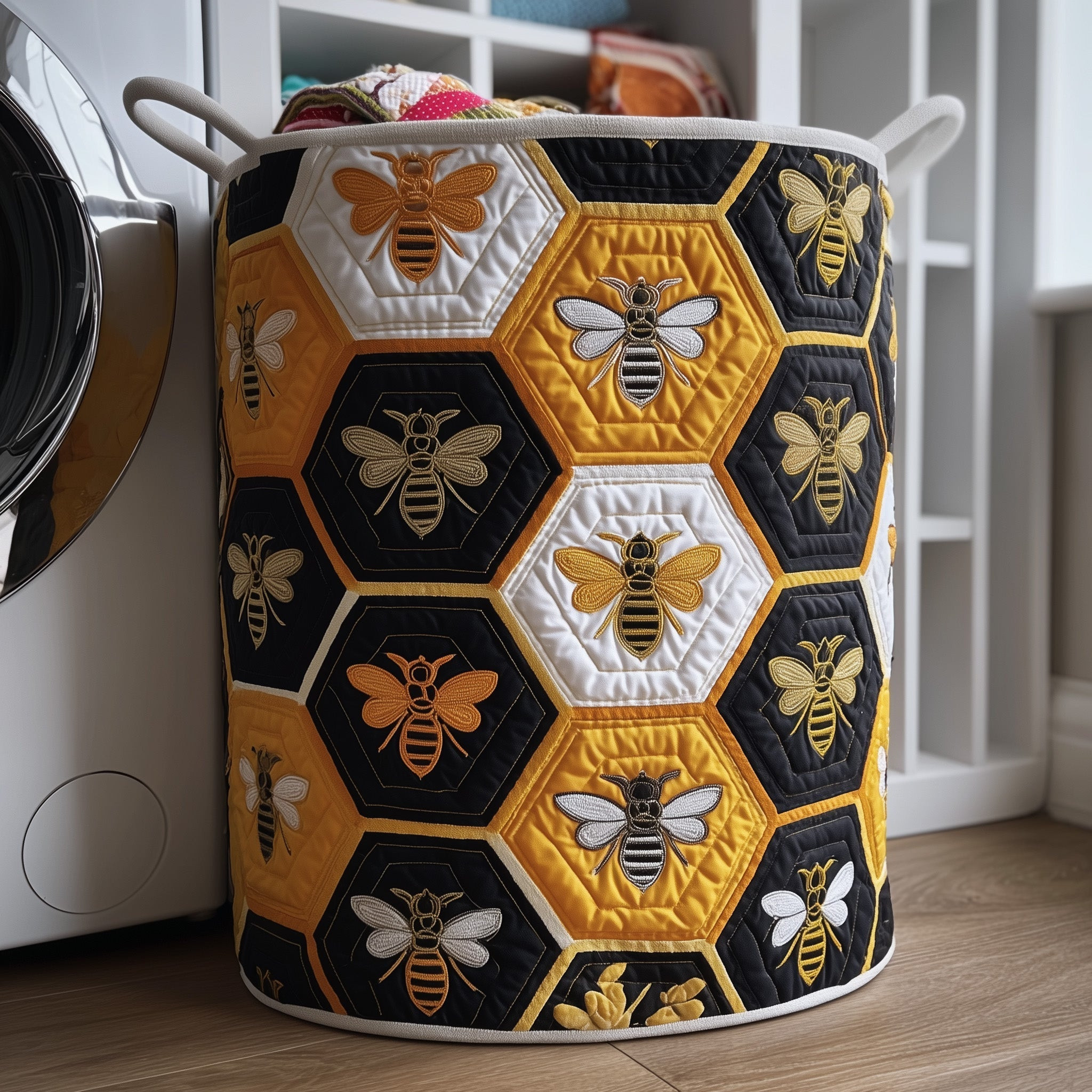 Bee Graphic Design Quilted Laundry Basket Rustic Home Decor Unique Presents For Women
