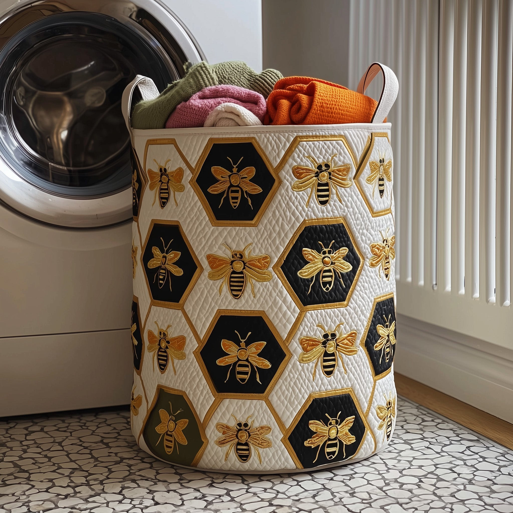 Bee Graphic Quilted Laundry Basket Rustic Home Decor Unique Gifts For Animal Lovers