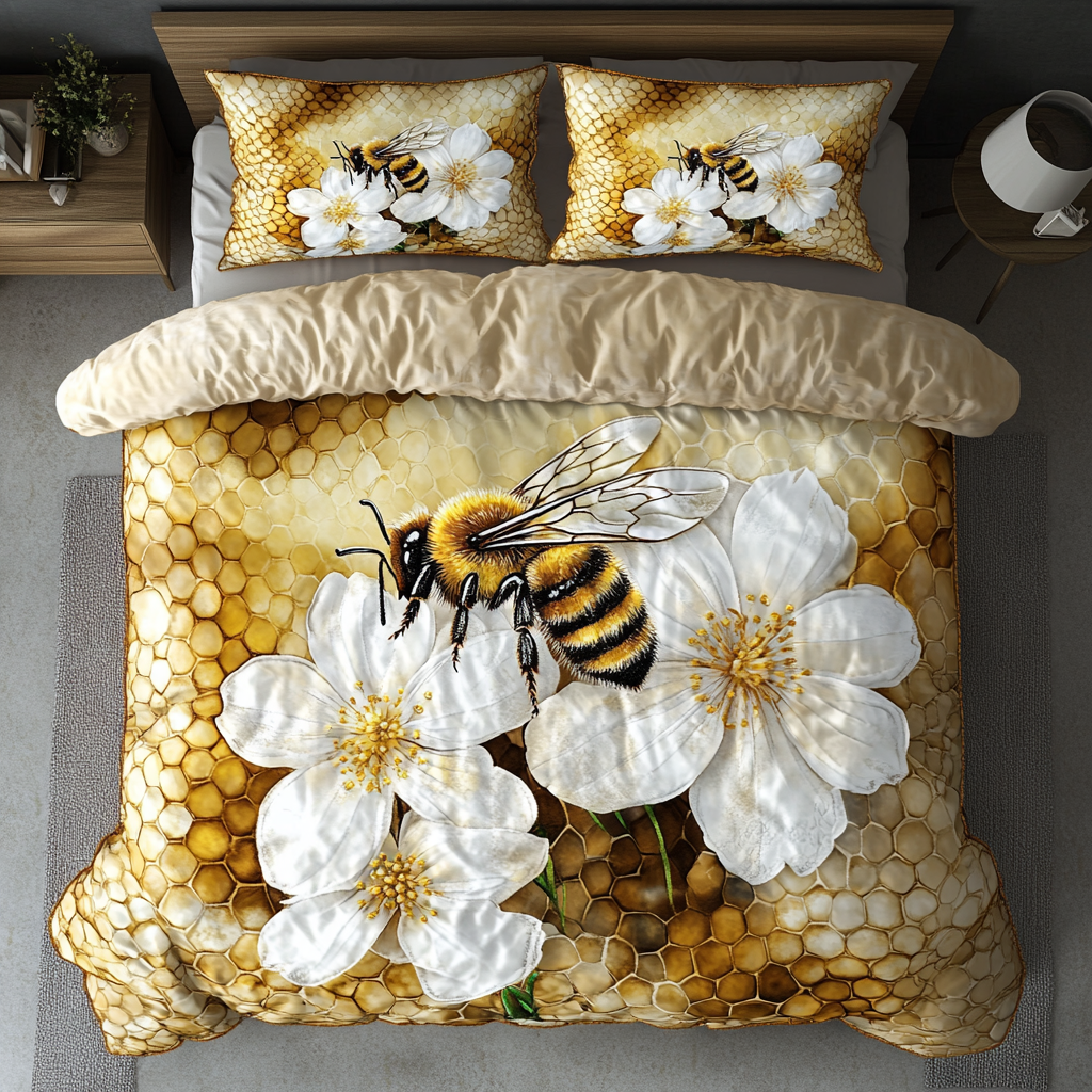 Bee Harmony Quilted Bedding Set Holiday Duvet Cover Set Bee Inspired Gifts