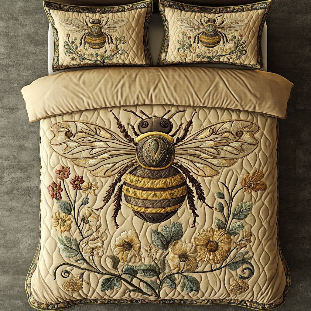 Bee Harmony Quilted Bedding Set Holiday Season Duvet Cover Set Best Bee Gifts For Women
