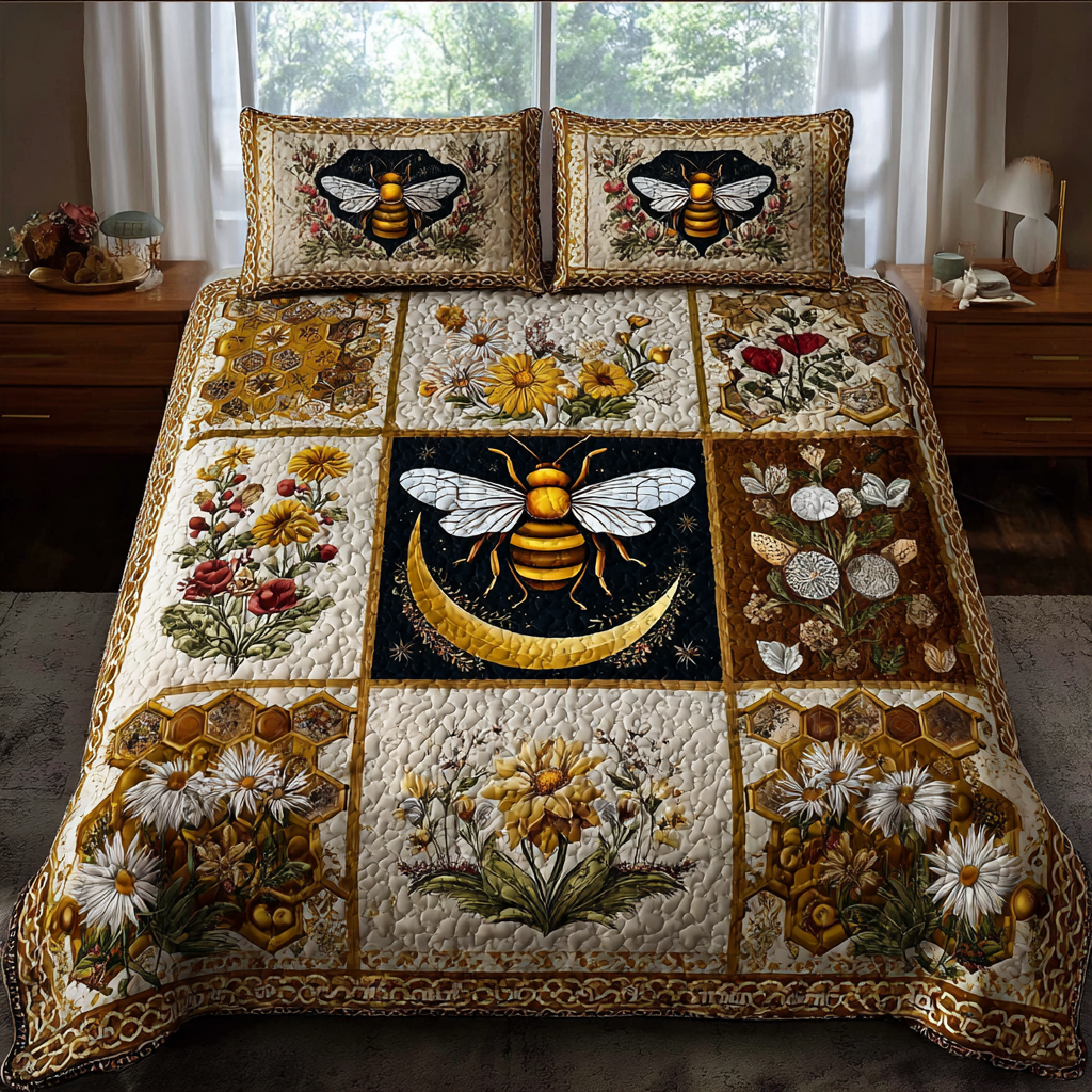 Bee Haven Quilted Bedding Set Christmas Duvet Cover Bee Themed Gifts For Him
