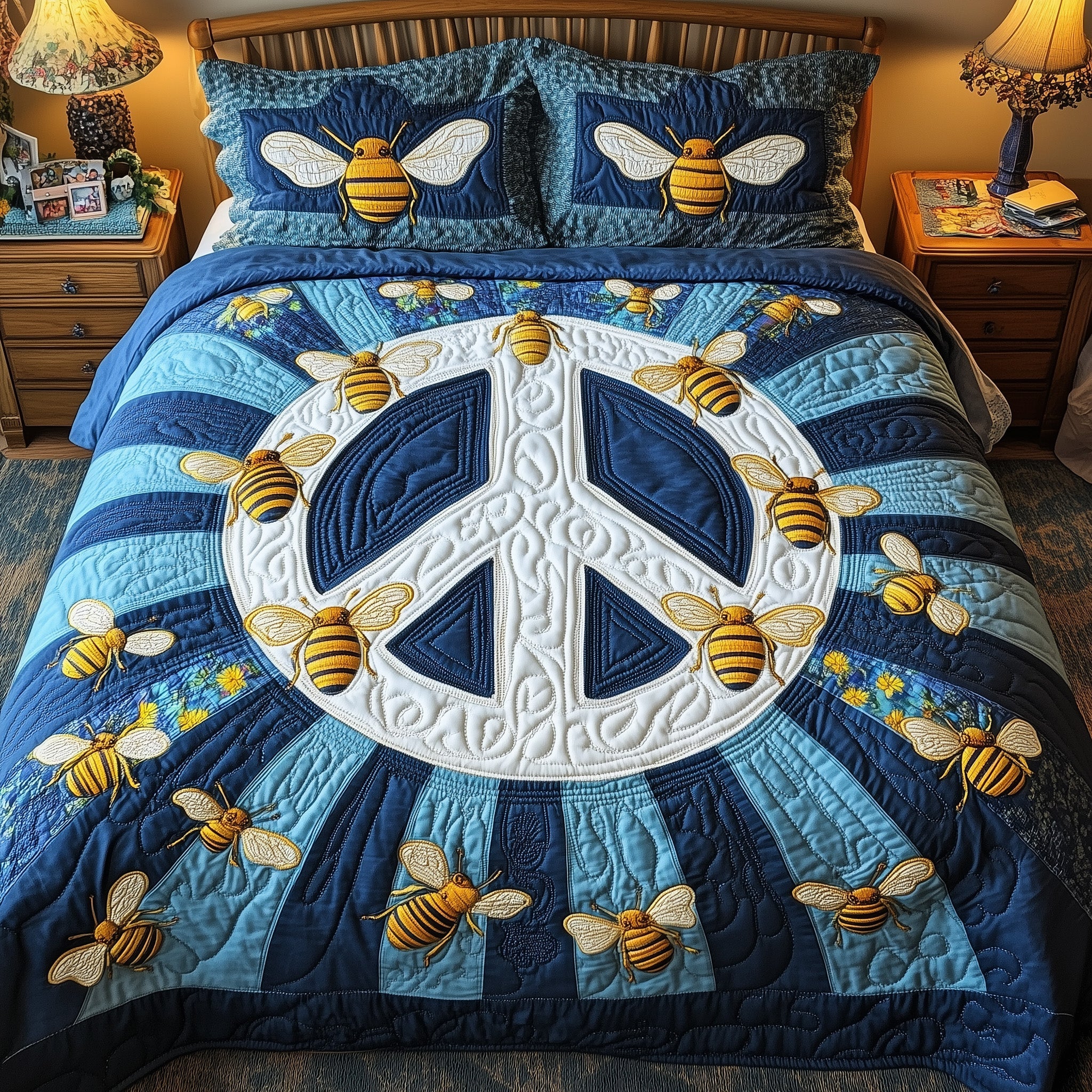 Bee Hippie Quilted Bedding Set Duvet Cover Bed Sheet Bee Themed Gifts