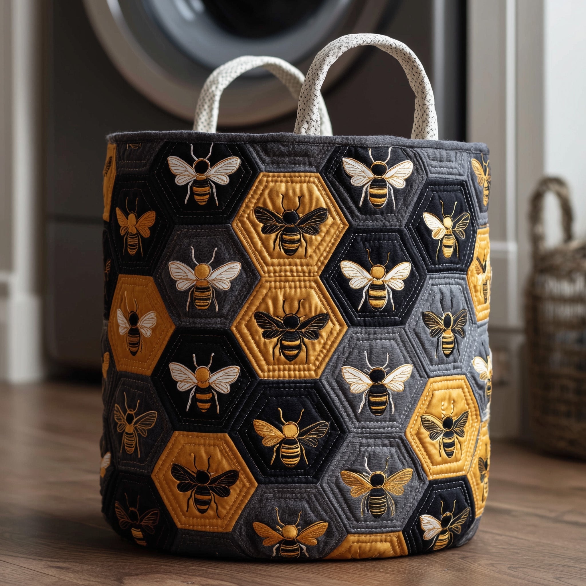 Bee Hive Quilted Laundry Basket Clothes Hamper Storage Unique Gifts For Bees Fans