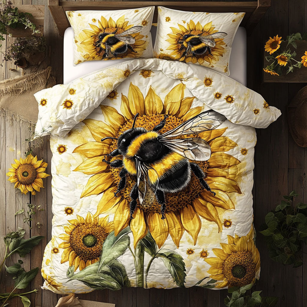 Bee Honeyed Sunlight Quilted Bedding Set Duvet Cover Bedspread Present Ideas For Her