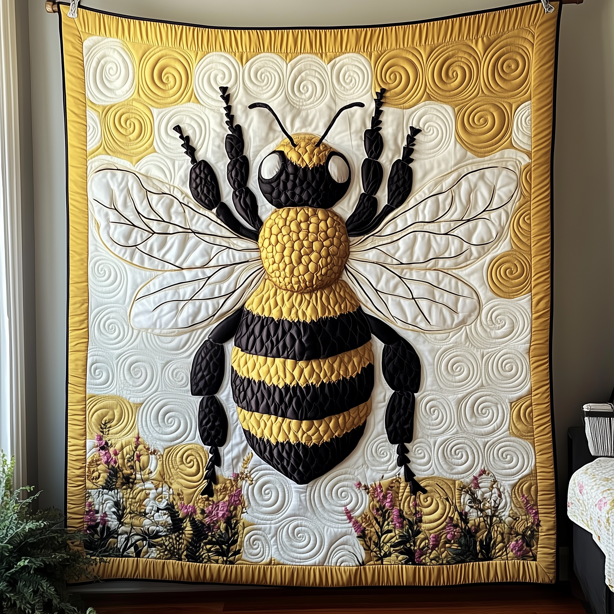 Bee In Bloom Flower Motif Quilted Blanket Floral Bee Present Ideas For Bee Lovers