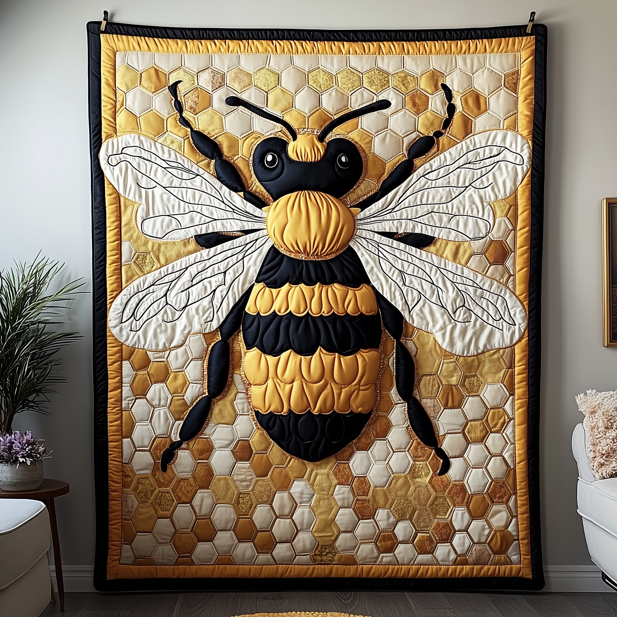 Bee In Bloom Flower Pattern Quilted Blanket Gardener Home Present Ideas For Bee Lovers