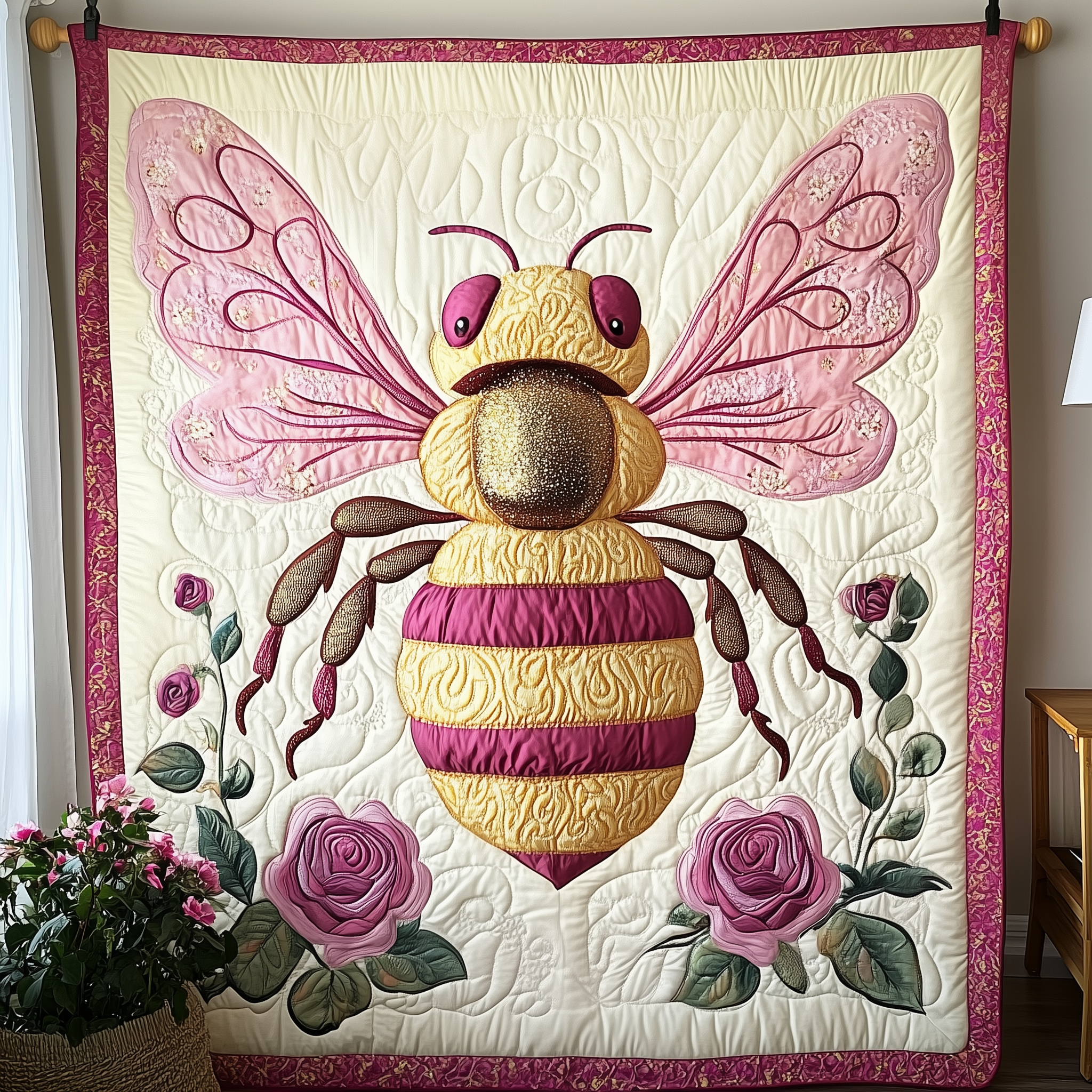 Bee In Bloom Flower Spring Quilted Blanket Gardener Spring Present Ideas For Bee Lovers
