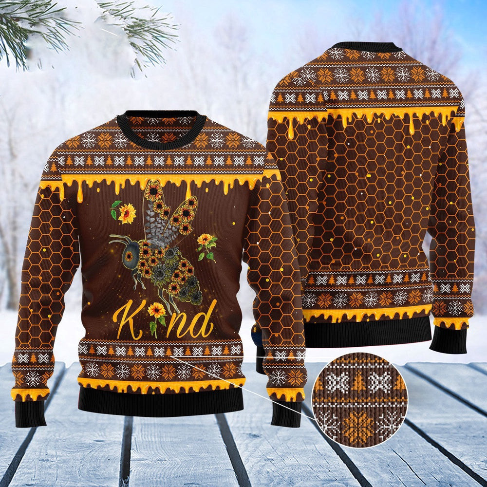 Bee Kind Sunflower Ugly Christmas Sweater Funny Ugly Christmas Sweater Best Secret Santa Gifts