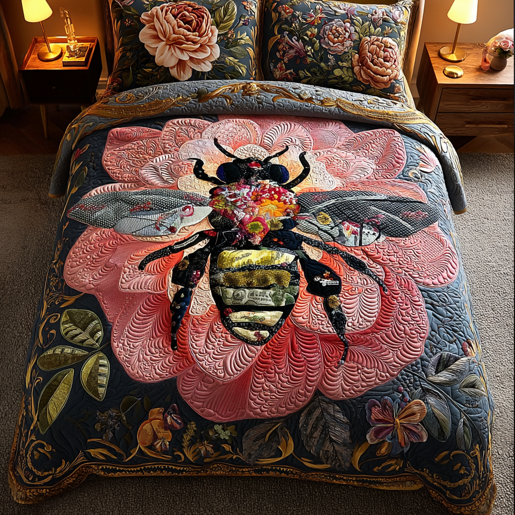 Bee Magic Quilted Bedding Set Cute Room Decor Unique Bee Gift Ideas