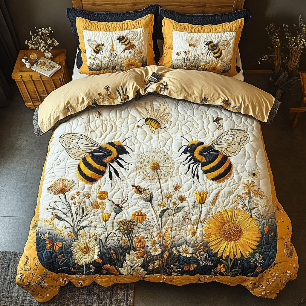 Bee Magic Quilted Bedding Set Duvet Cover Bed Sheet Set Bee Gifts For Him