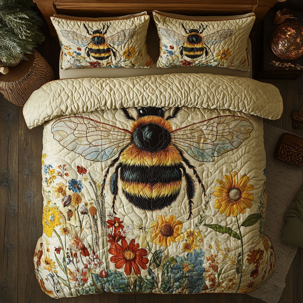 Bee Meadow Buzz Quilted Bedding Set Duvet Cover Bedspread Gifts For Dad And Mom