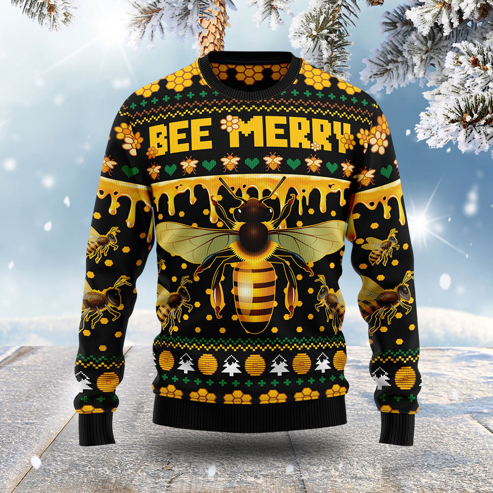 Bee Merry Funny Ugly Xmas Sweaters Cool Xmas Clothes Bee Gifts For Her