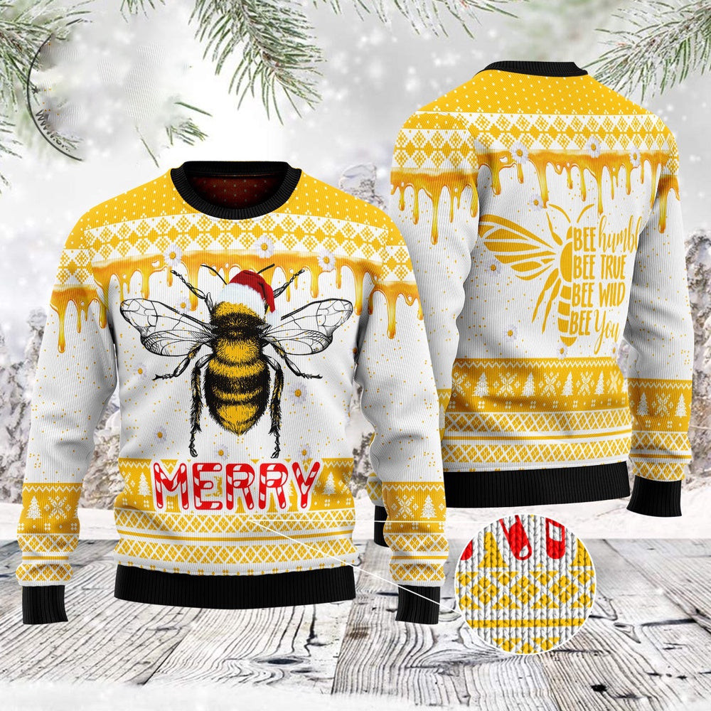Bee Merry Santa Hat Ugly Christmas Sweater Funny Ugly Christmas Sweater Best Secret Santa Gifts