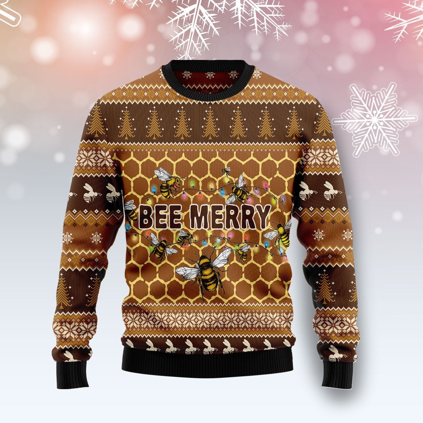 Bee Merry With String Lights Ugly Christmas Sweater Cozy Clothing Gifts For Bee Lovers
