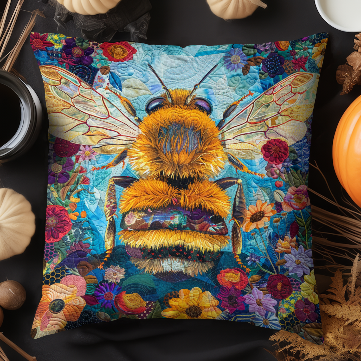 Bee Paradise Quilted Pillow Case Christmas Pillow Cover Gift Idea