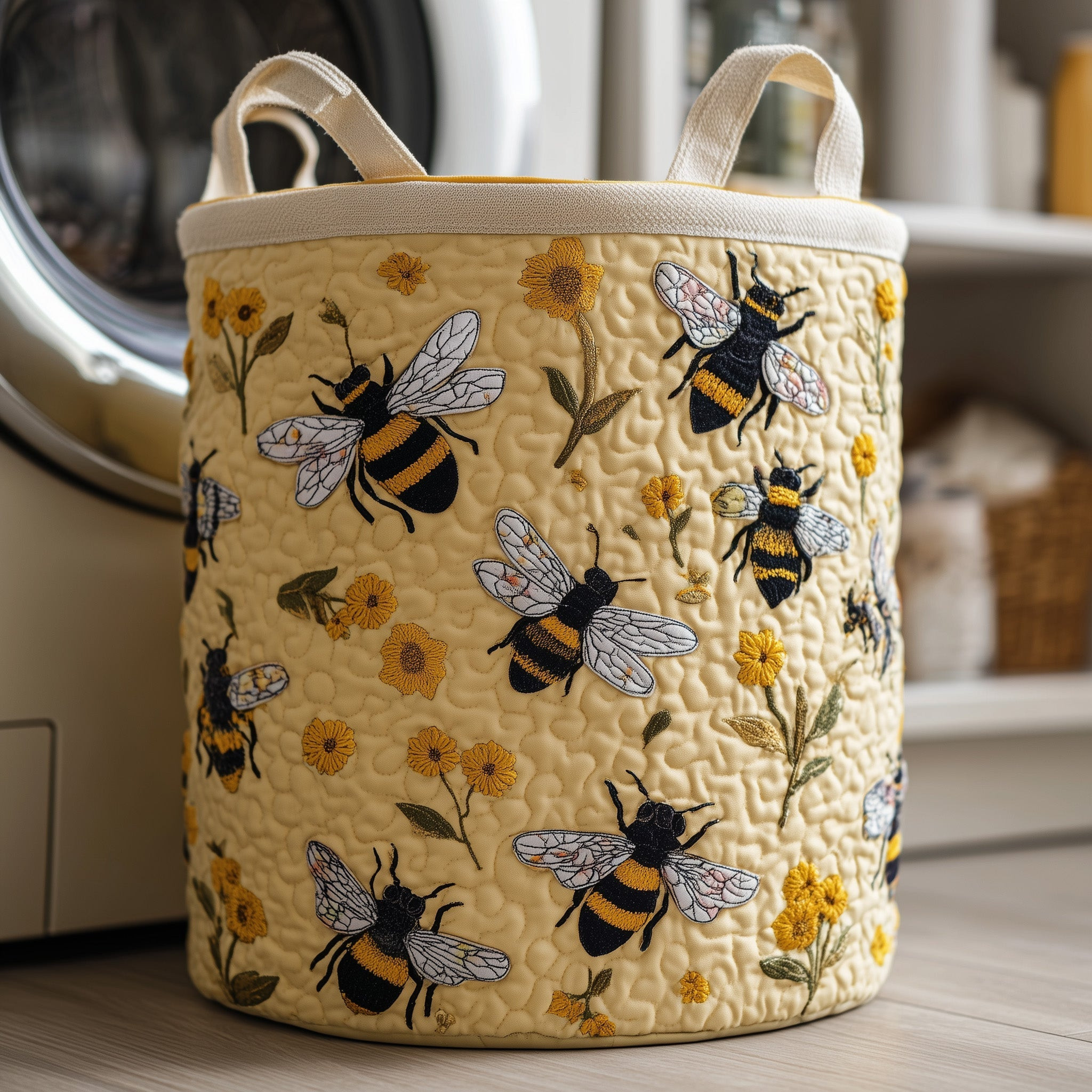 Bee Pollen Garden Quilted Laundry Basket Animal Themed Modern Home Decor Gifts For Bee Lovers