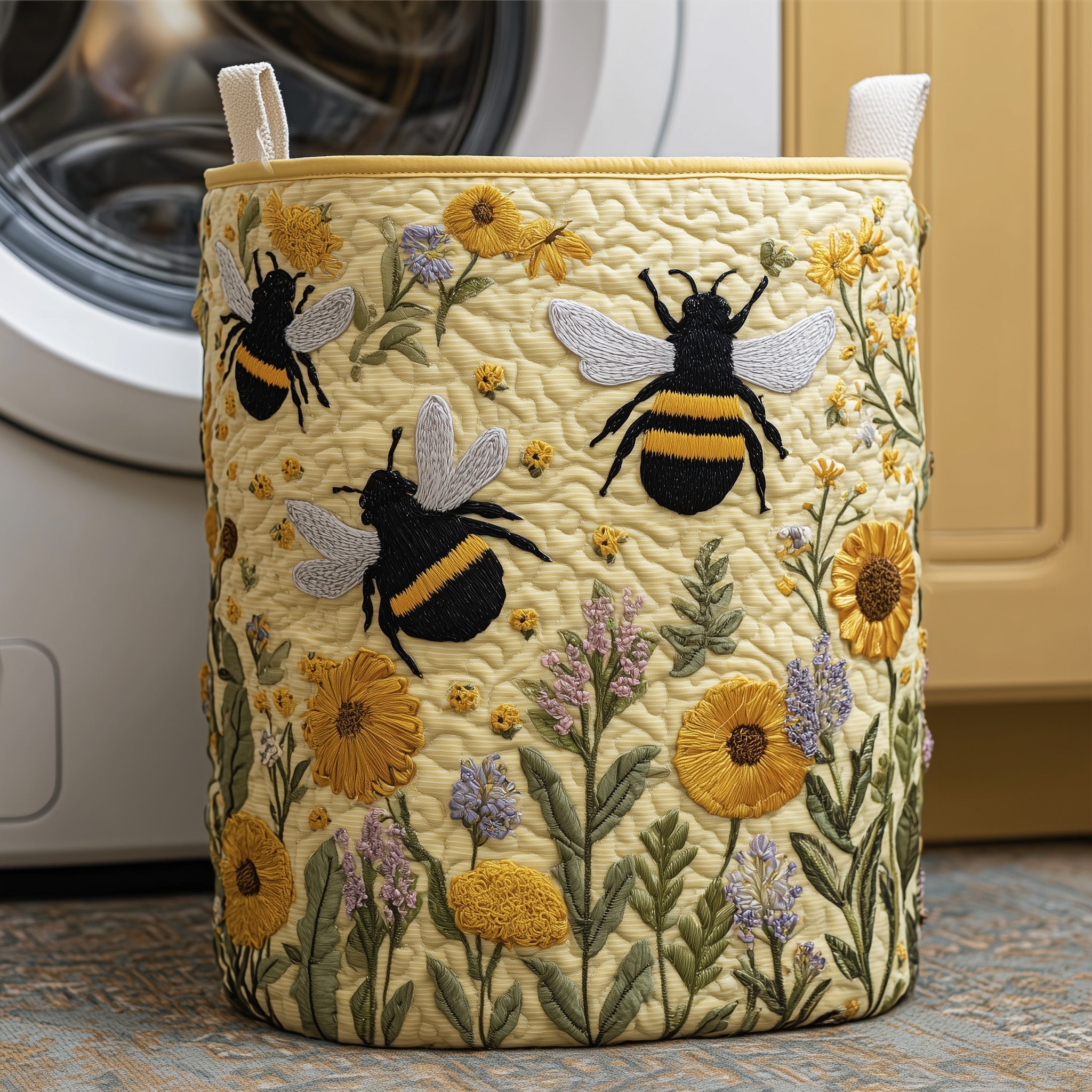 Bee Pollen Garden Quilted Laundry Basket Gifts For Sunflower Lovers