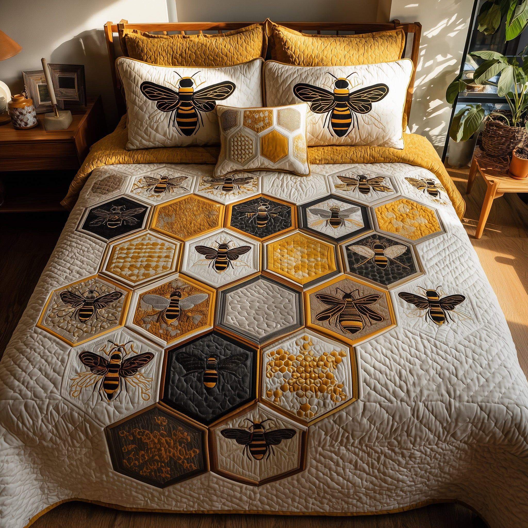 Bee Quilted Bedding Set Duvet Cover Bedspread Awesome Bee Gifts