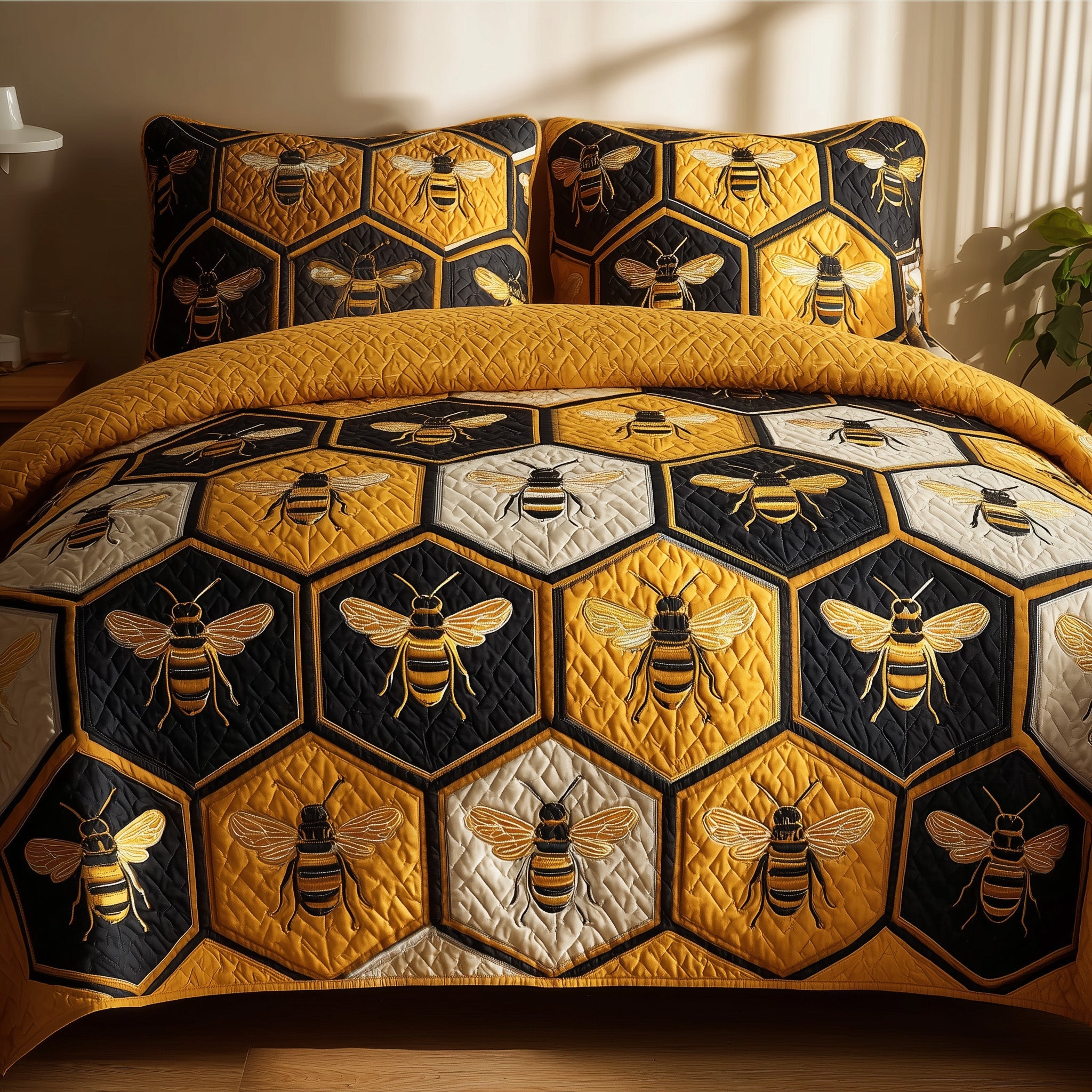 Bee Quilted Bedding Set Duvet Cover Bedspread Bee Christmas Present Ideas